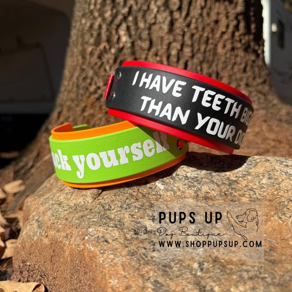 2" Biothane Go F*** Yourself or I Have Teeth Bigger Than Your D*** Dog Collar - Waterproof, Smellproof, Easy to Clean