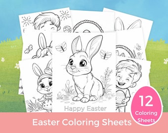 Easter Coloring Pages for Kids, Easter Bunny Printable (Digital Download)