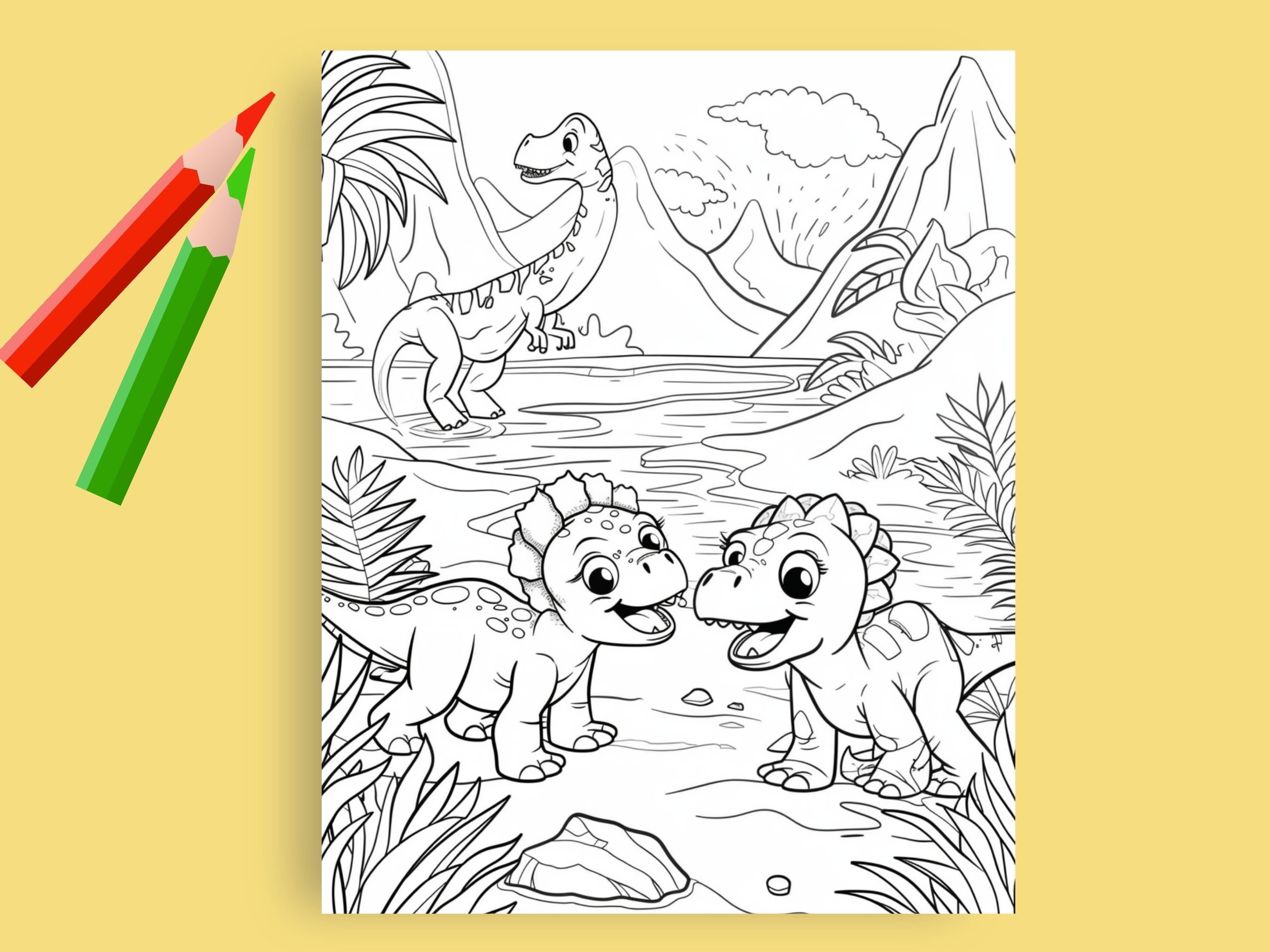 Dinosaur Coloring Pages for Kids, 20 Printable Sheets (PDF) - Etsy