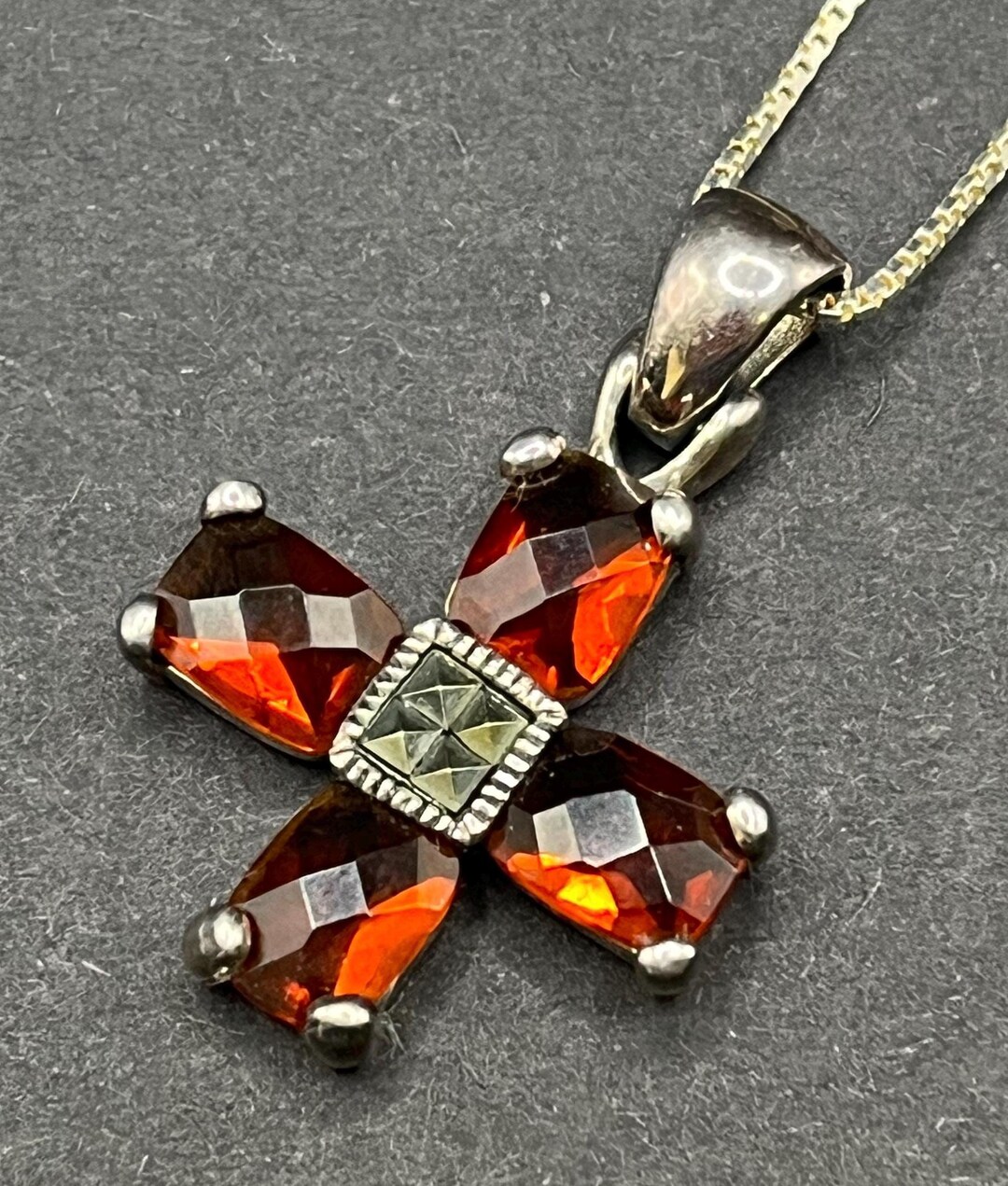 Vintage Sterling Silver Garnet Red Cross Pendant and Necklace 17 1/2 ...