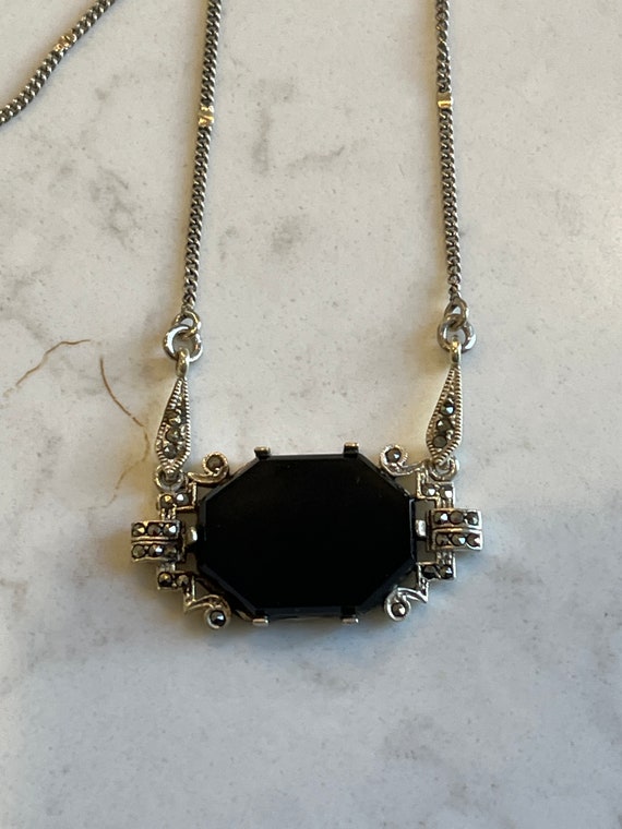 Vintage Sterling Silver Black Onyx Necklace