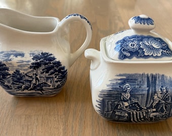 Vintage Liberty Blue Ironstone Cream and Sugar Set England