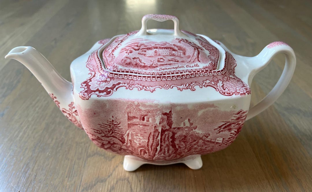 Vintage Johnson Brothers Old Britain Castles Red and White Teapot