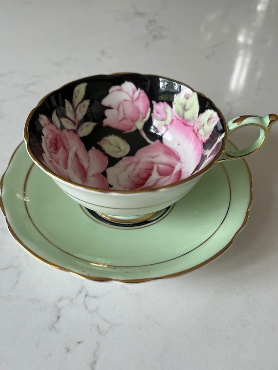 Vintage Paragon Fine Bone China Green Black Pink … - image 1