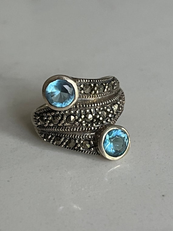 Vintage Sterling Silver Blue Topaz Ring Size 8