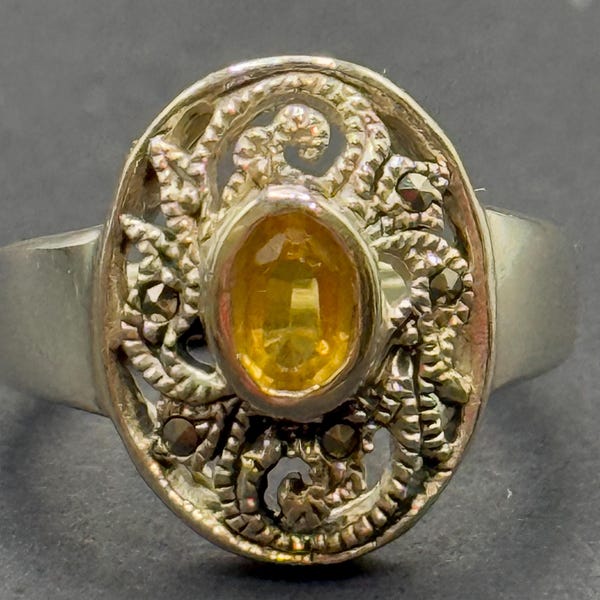 Vintage 925 Sterling Silver Citrine Womens Yellow Ring Size 7 1/4