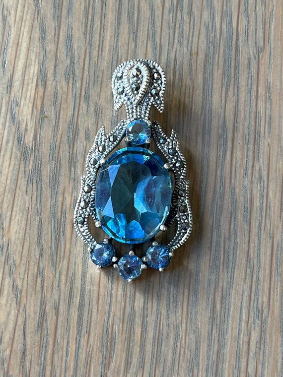 Vintage Sterling Silver Blue Topaz Pendant