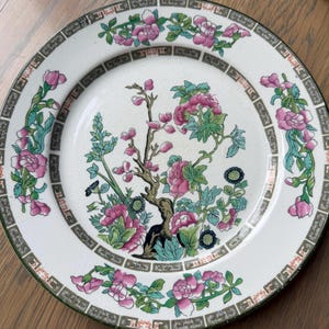 Vintage John Maddock & Sons Royal Vitreous Tree Green Pink White Plate 9&quot; England