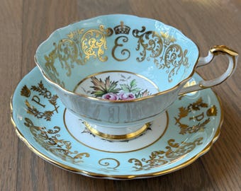 Vintage Paragon Queen Elizabeth and Prince Philip Visit to Canada Teacup and Saucer England