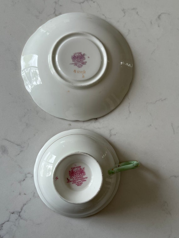 Vintage Paragon Fine Bone China Green Black Pink … - image 3