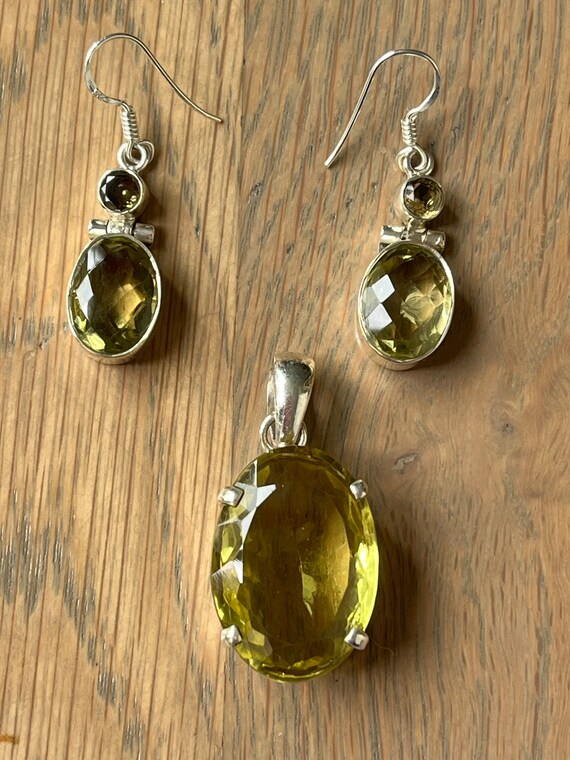 Vintage Sterling Silver Citrine Pendant and Earrin