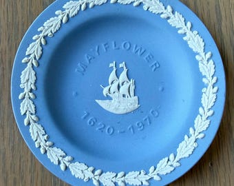 Vintage Wedgwood Jasperware Mayflower Ship Commemorative 4.5" Collectors Plate England