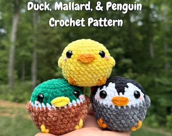 No-Sew Duck, Mallard Duck, and Penguin Crochet Pattern | birds, amigurumi, digital pattern, beginner friendly, cute