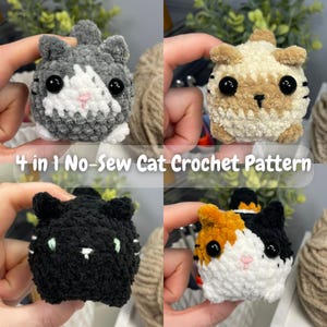 4 in 1 No-Sew Cat Crochet Pattern | amigurumi, digital pattern, beginner friendly, calico, tuxedo, siamese