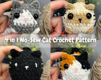 4 in 1 No-Sew Cat Crochet Pattern | amigurumi, digital pattern, beginner friendly, calico, tuxedo, siamese
