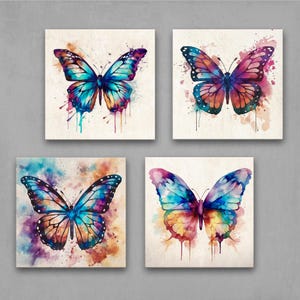 Watercolor Butterfly Wall Art Set of 4 – Colorful Abstract Butterfly Prints for Boho, Cottagecore, or Modern Interiors 4XA003