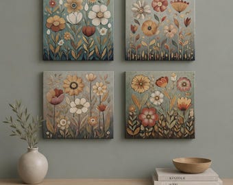 Botanical Floral Wall Art (Set of 4 or Single): Beige Sage Terracotta Prints 4XB703