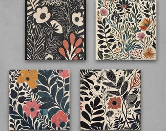 Botanical Wall Art Prints Set – Modern Floral, Earthy Tones 4XB241