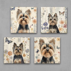 Yorkshire Terrier Wall Art – Vintage Floral Yorkie Prints, Shabby Chic Dog Decor for Pet Lovers and Cottagecore Homes 4XB403