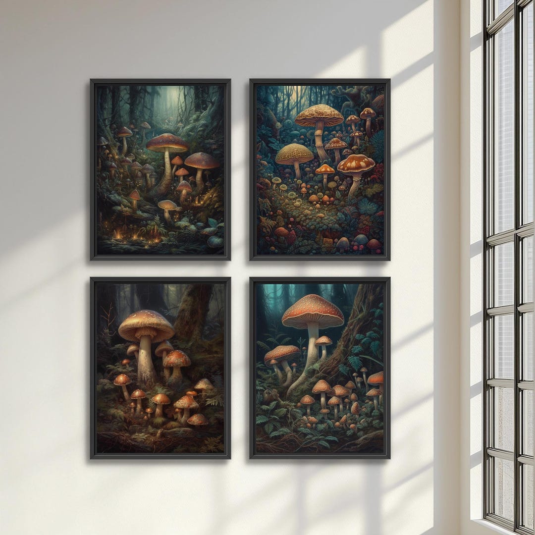 Mushroom Art Print Set | Dark Fairy Tale Forest Wall Decor 4XC023 - Etsy