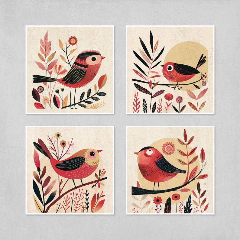 Charming Bird Art Set Vintage Bird Prints Nature Inspired Rustic Bird
