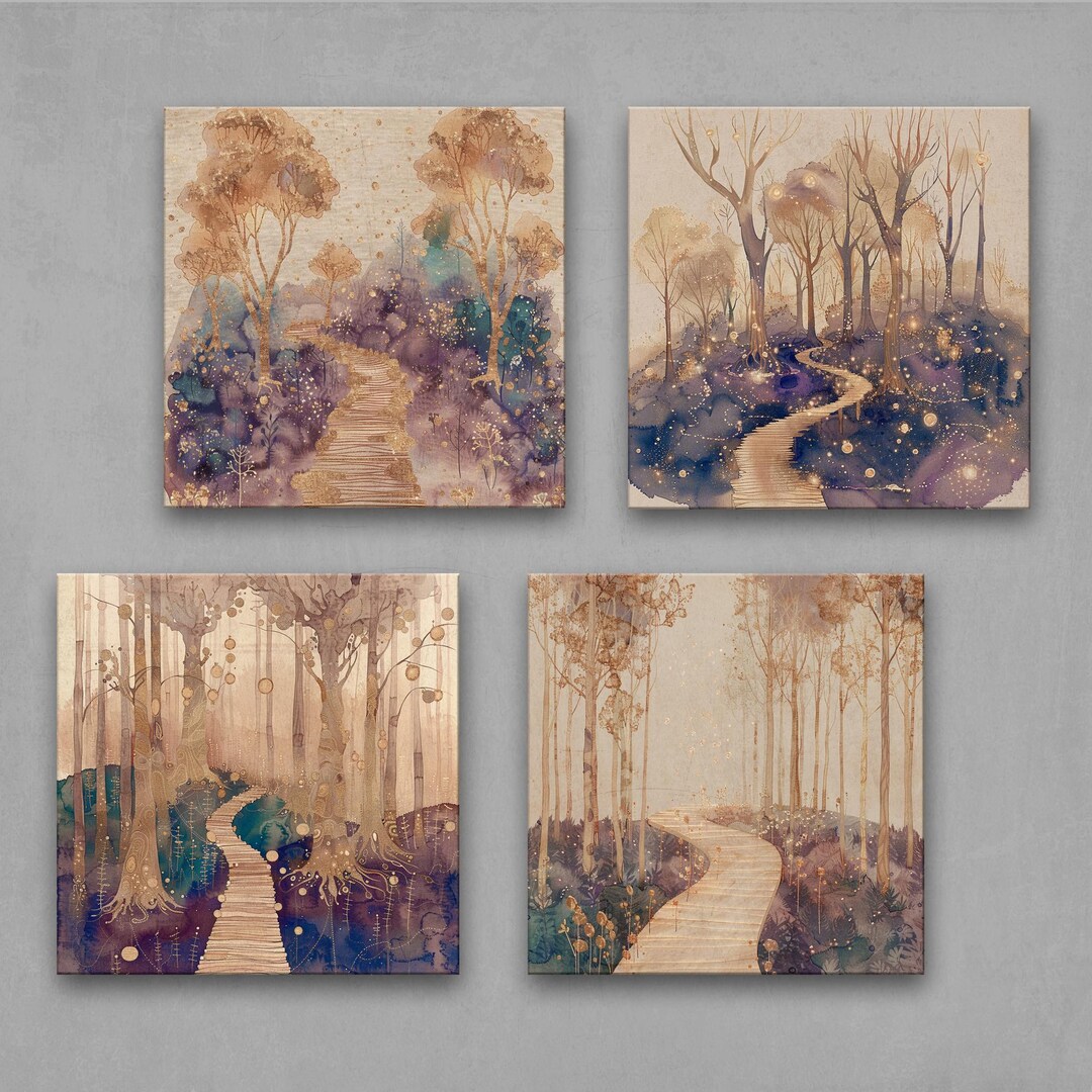 Set of 4 Prints - Enchanted Forest Path Wall Art – Mystical Woodland ...