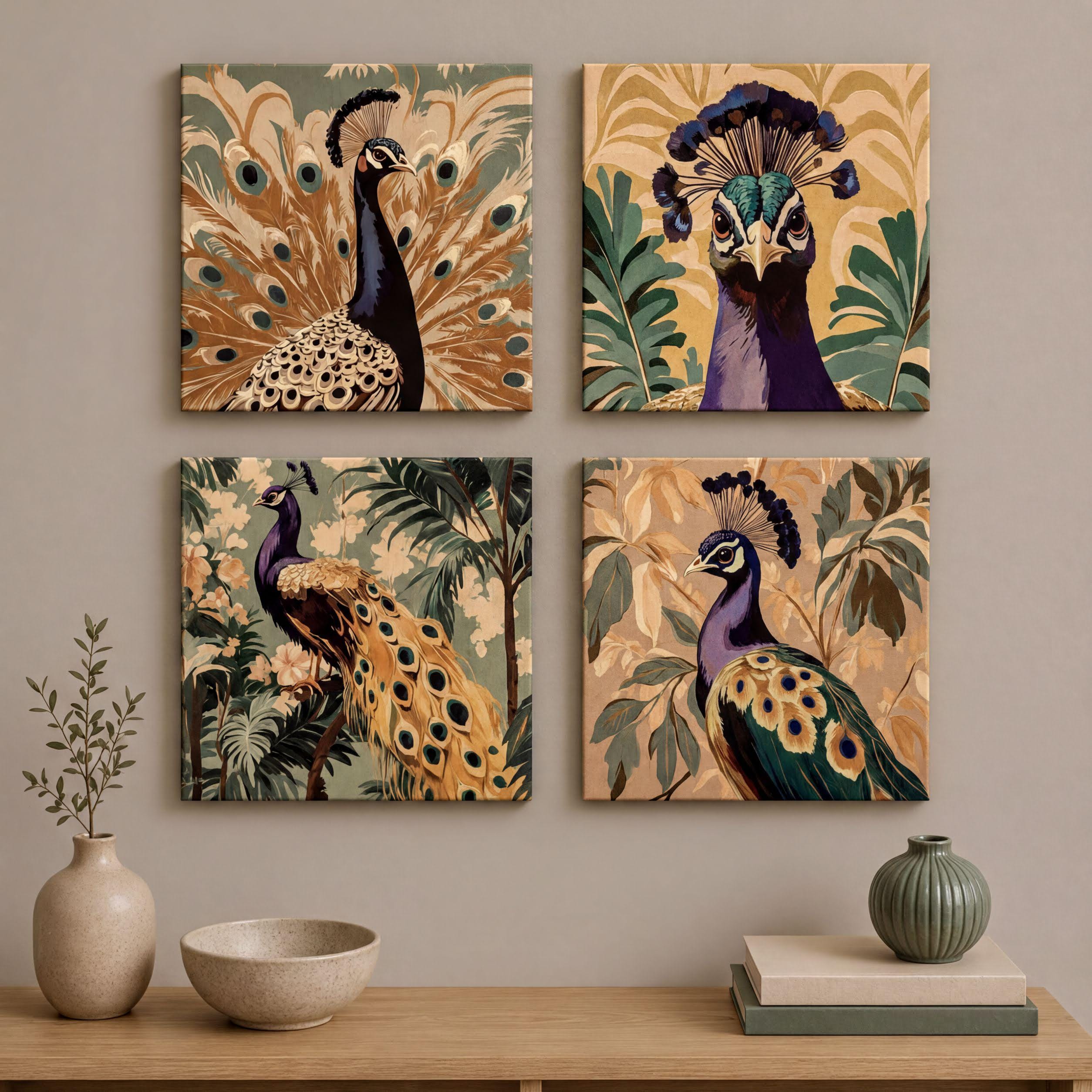 Vintage Peacock Prints (single or Full Set) | Botanical Wall Art