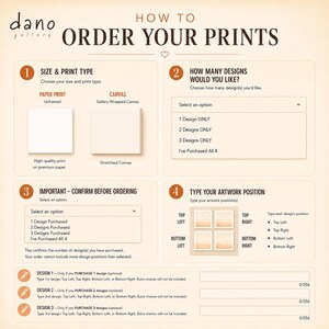 The image is a printed guide or instructions for ordering prints, providing information on the different types of prints and their corresponding prices.