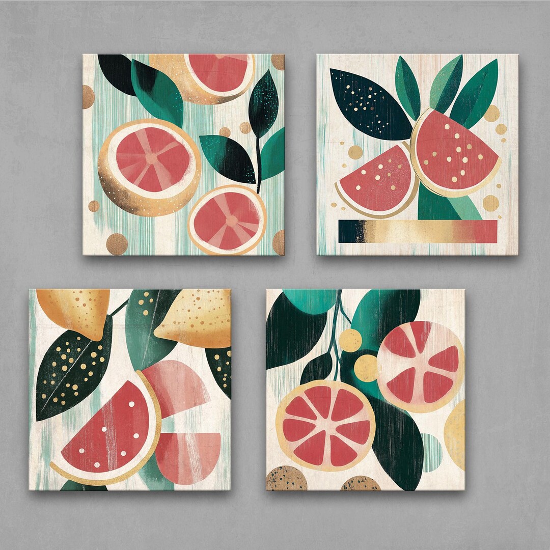 add a touch of nature to your kitchen with citrus... Set of 4 Prints - Modern Citrus Wall Art – Vibrant Fruit Prints ...