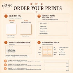 The image is a printed guide or instructions for ordering prints, providing information on the different types of prints and their corresponding prices.