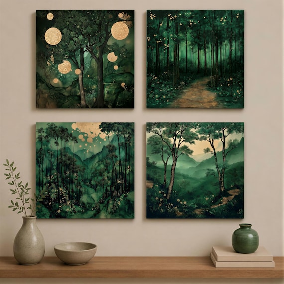 Enchanted Forest Art Prints (Set of 4 or Single) – Mystical Woodland Landscape Decor 4XB349