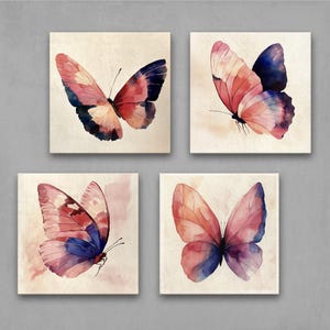 Watercolor Butterfly Wall Art Set of 4 – Soft Pastel Butterfly Prints for Cottagecore, Minimalist, and Feminine Home Decor 4XB153