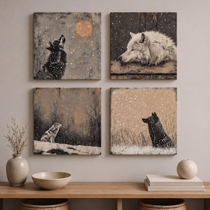 Winter Wolves Art Prints (Single or Full Set): Rustic Wildlife Decor 4XB047