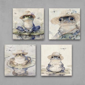 Whimsical Frog Wall Art - Cottagecore Frog Prints, Cute Farmhouse Decor, Rustic Frog Painting, Adorable Amphibian Artwork 4XB439