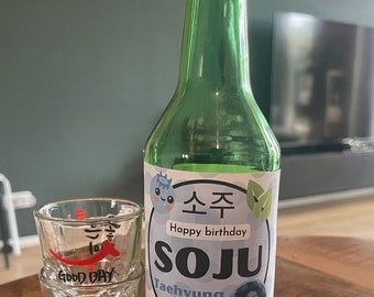 BTS Soju customized labels, 1-7 pcs | physical or digital bottle labels | Add name, message & photo |  Perfect ARMY gift idea for party