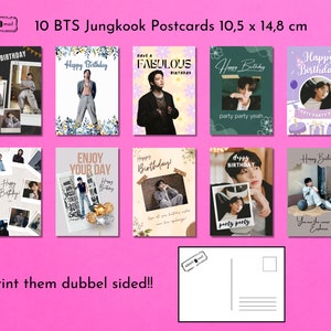 Cartões de aniversário BTS Jungkook – Pacote de arquivos digitais para impressão com 10 – Presente Kookie ARMY para amigos – Papelaria K-Pop – Cartões de aniversário