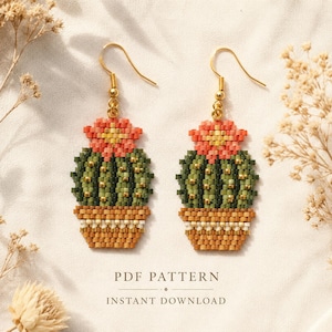 Flowering Cactus Seed Bead Earrings Pattern (PDF Download) Brick Stitch Tutorial
