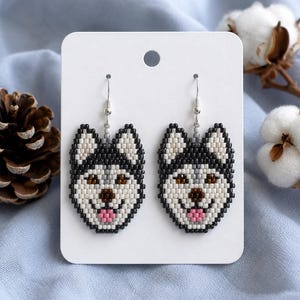 Husky Earrings Brick Stitch Pattern PDF | Miyuki Delica Seed Bead Tutorial (Instant Download)
