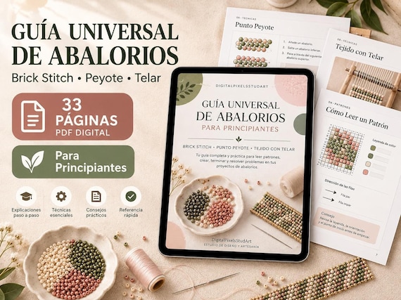Bead Weaving PDF para Principiantes, Guía de Brick Stitch, Peyote y Telar