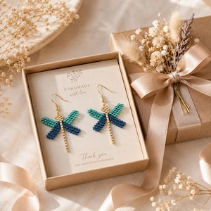 Dragonfly Beaded Earrings Pattern | Brick Stitch Seed Bead Jewelry Tutorial (PDF Download)