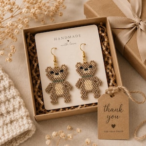 Miyuki Bear Beaded Earrings Pattern PDF | Brick Stitch Seed Bead Tutorial (Digital Download)