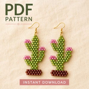 Cactus Seed Bead Earrings Pattern (Brick Stitch), DIY Jewelry PDF Download