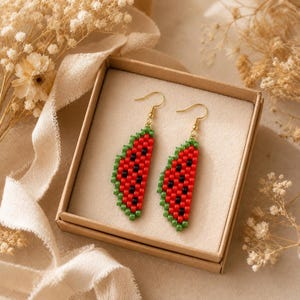 Watermelon Earrings Pattern PDF, Colorful Fruit Jewelry Tutorial for DIY Beading