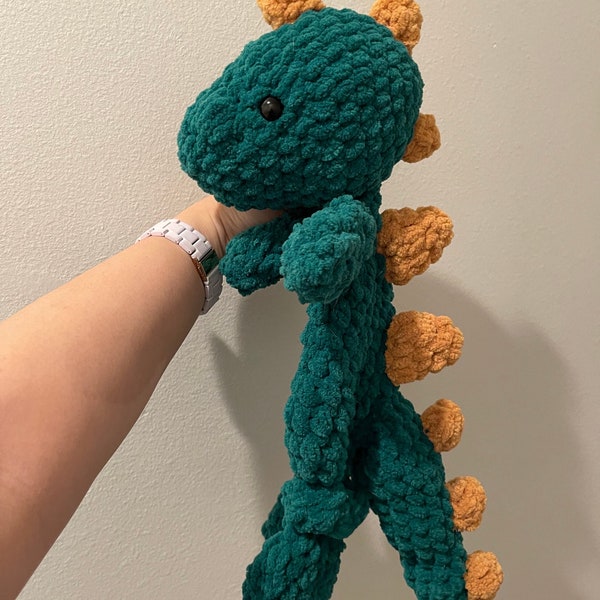 Crochet Dino Snuggler | Knotted Lovey | Handmade dinosaur | Ready to ship