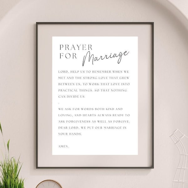 Prayer for Strong Marriage | Digital Download | Marriage Prayer | Valentines Gift | Home Decor for Newlyweds Anniversary Wedding Renew Vows