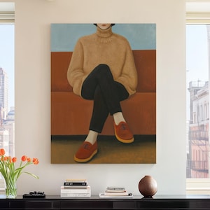 Contemporary Female Portrait, Abstract People Large Wall Art, Cozy Woman Oil Painting Print, Girl Figurative Art Eclectic Artwork, 1130