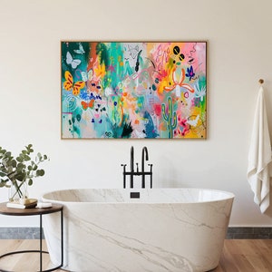 Stravagante pittura astratta con graffiti a forma di farfalla, deserto colorato, stampa artistica contemporanea moderna di cactus, poster multimediale misto CA685