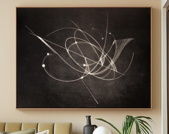 Modern Abstract Line Art, Black and White Fine Chalk Sketch, Wabi Sabi Print, Contemporary Original Minimalist 1233