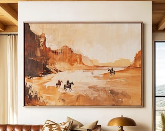Vintage Cowboy Oil Painting Print, Desert Landscape Western Wall Art, Rodeo Poster, Modern Farmhouse Rustic Southwest Horse Wall Decor 677