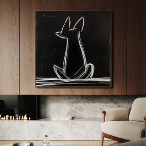 Vintage Abstract Dog Art, Monochromatic Charcoal Chalk Drawing, Modern Puppy Sketch, Large Original Painting, Contemporary Wall Decor 1086